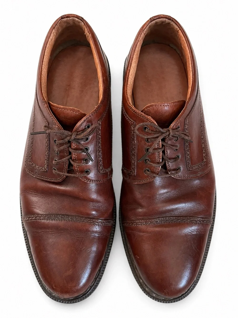 Johnston & Murphy Brown Leather Cap Toe Oxford Dress Shoes Made in Italy 10